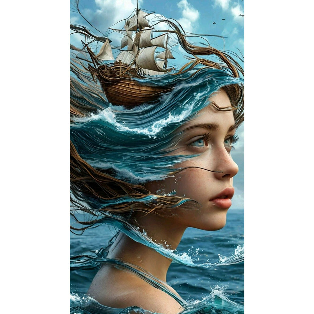 Silhouette Ocean Girl - 11CT Stamped Cross Stitch 40*70CM