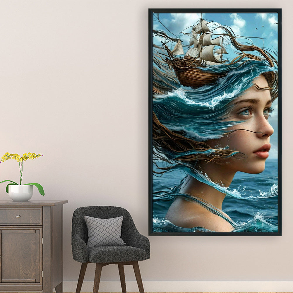 Silhouette Ocean Girl - 11CT Stamped Cross Stitch 40*70CM