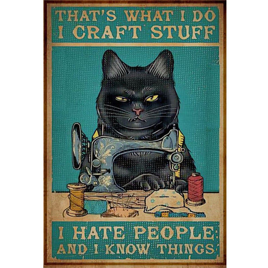 Vintage Poster - Sewing Cat - 11CT Stamped Cross Stitch 40*60CM
