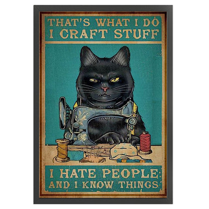 Vintage Poster - Sewing Cat - 11CT Stamped Cross Stitch 40*60CM