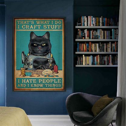 Vintage Poster - Sewing Cat - 11CT Stamped Cross Stitch 40*60CM