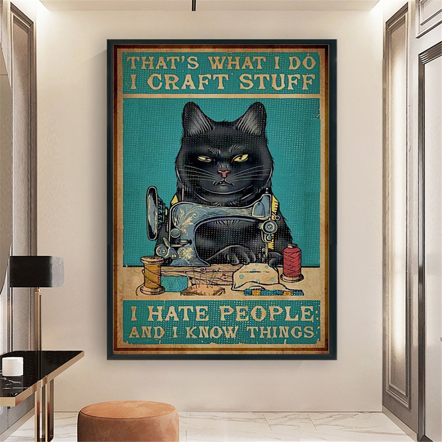 Vintage Poster - Sewing Cat - 11CT Stamped Cross Stitch 40*60CM