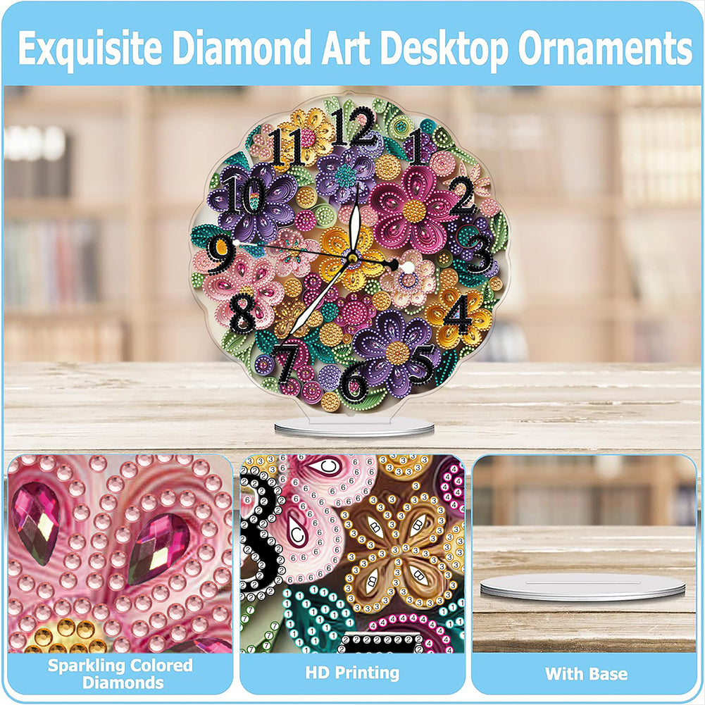 Acrylic Special Shape Flower Bird DIY Crystal Diamond Clock for Adults Beginners