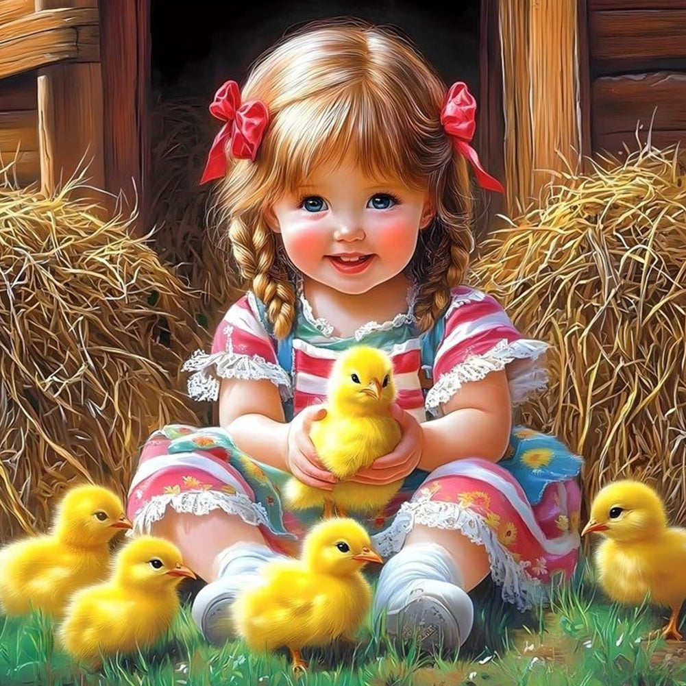Little Girl And Chick - Full Round Drill Diamond Painting 40*40CM
