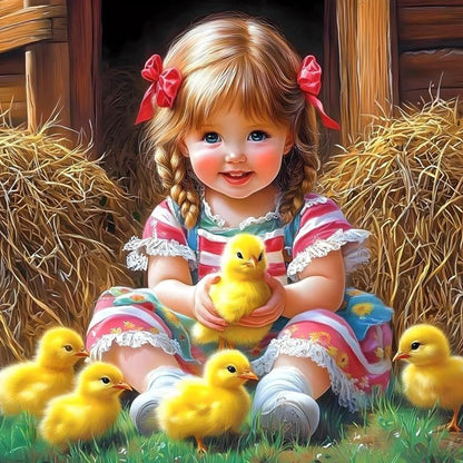 Little Girl And Chick - Full Round Drill Diamond Painting 40*40CM
