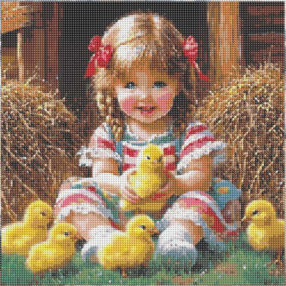 Little Girl And Chick - Full Round Drill Diamond Painting 40*40CM