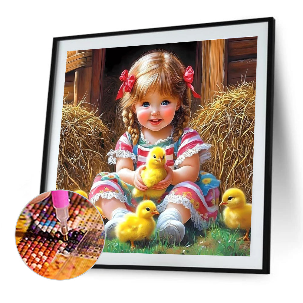Little Girl And Chick - Full Round Drill Diamond Painting 40*40CM