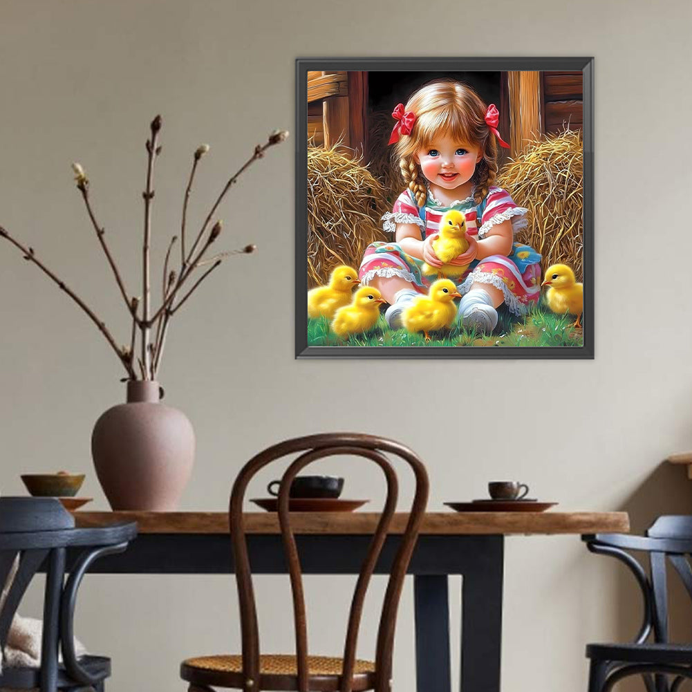 Little Girl And Chick - Full Round Drill Diamond Painting 40*40CM