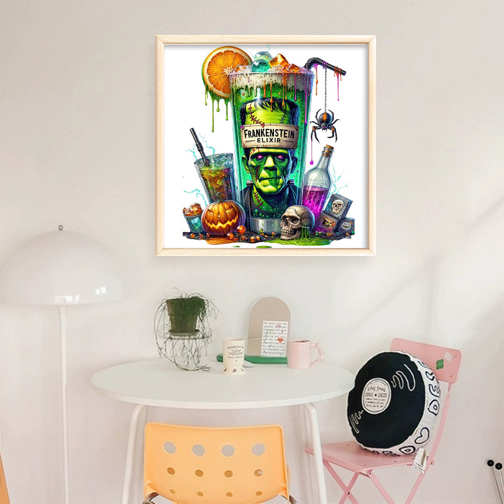 Halloween Wine Glass - 11CT Stamped Cross Stitch 50*50CM
