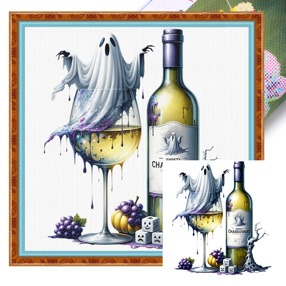 Halloween Wine Glass - 11CT Stamped Cross Stitch 50*50CM