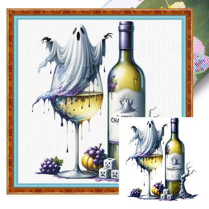Halloween Wine Glass - 11CT Stamped Cross Stitch 50*50CM