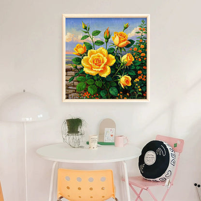 Yellow Rose - 11CT Stamped Cross Stitch 40*40CM