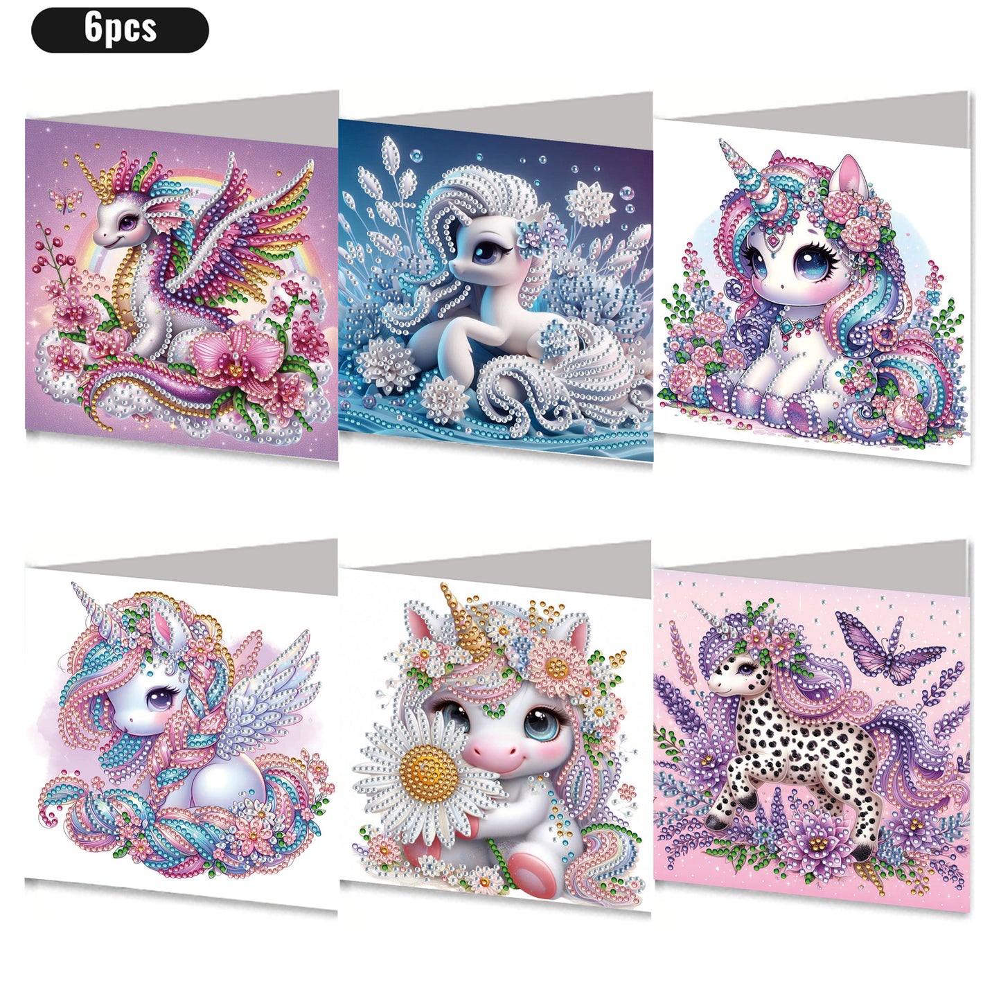 6PCS DIY Rhinestone Diamond Art Mosaic Postcards for Festivals and Celebrations