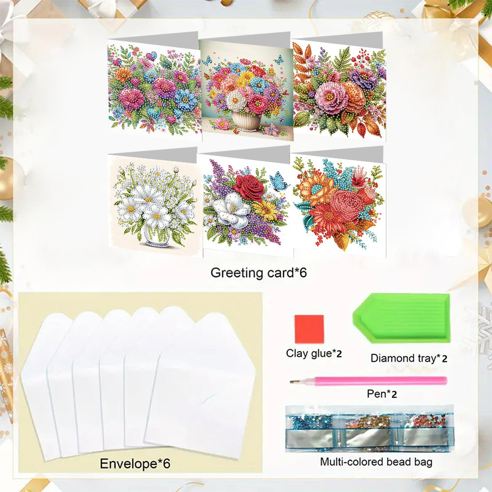 6PCS DIY Rhinestone Diamond Art Mosaic Postcards for Festivals and Celebrations