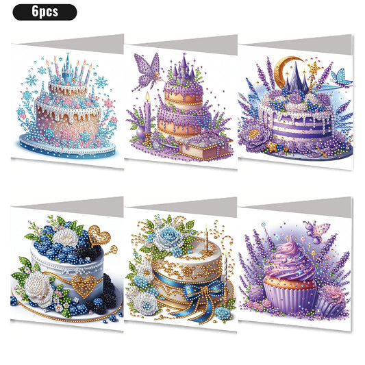 6PCS DIY Rhinestone Diamond Art Mosaic Postcards for Festivals and Celebrations