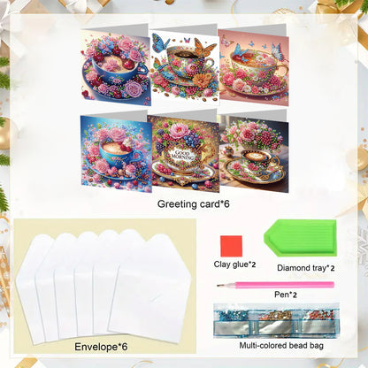 6PCS DIY Rhinestone Diamond Art Mosaic Postcards for Festivals and Celebrations