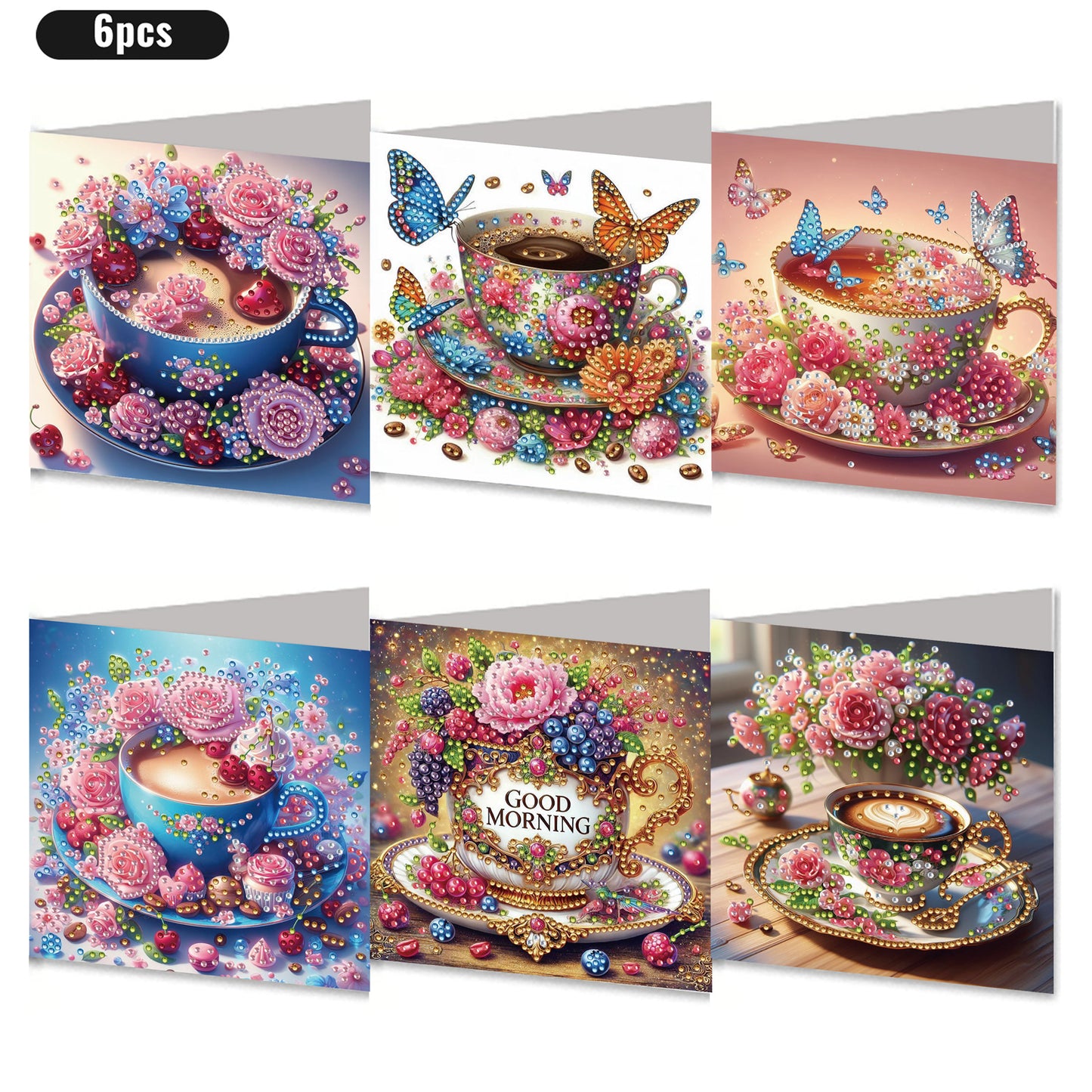 6PCS DIY Rhinestone Diamond Art Mosaic Postcards for Festivals and Celebrations
