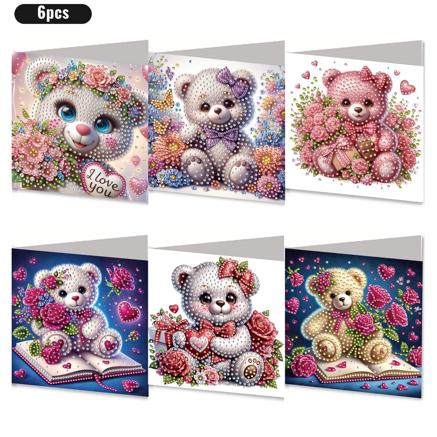 6PCS DIY Rhinestone Diamond Art Mosaic Postcards for Festivals and Celebrations