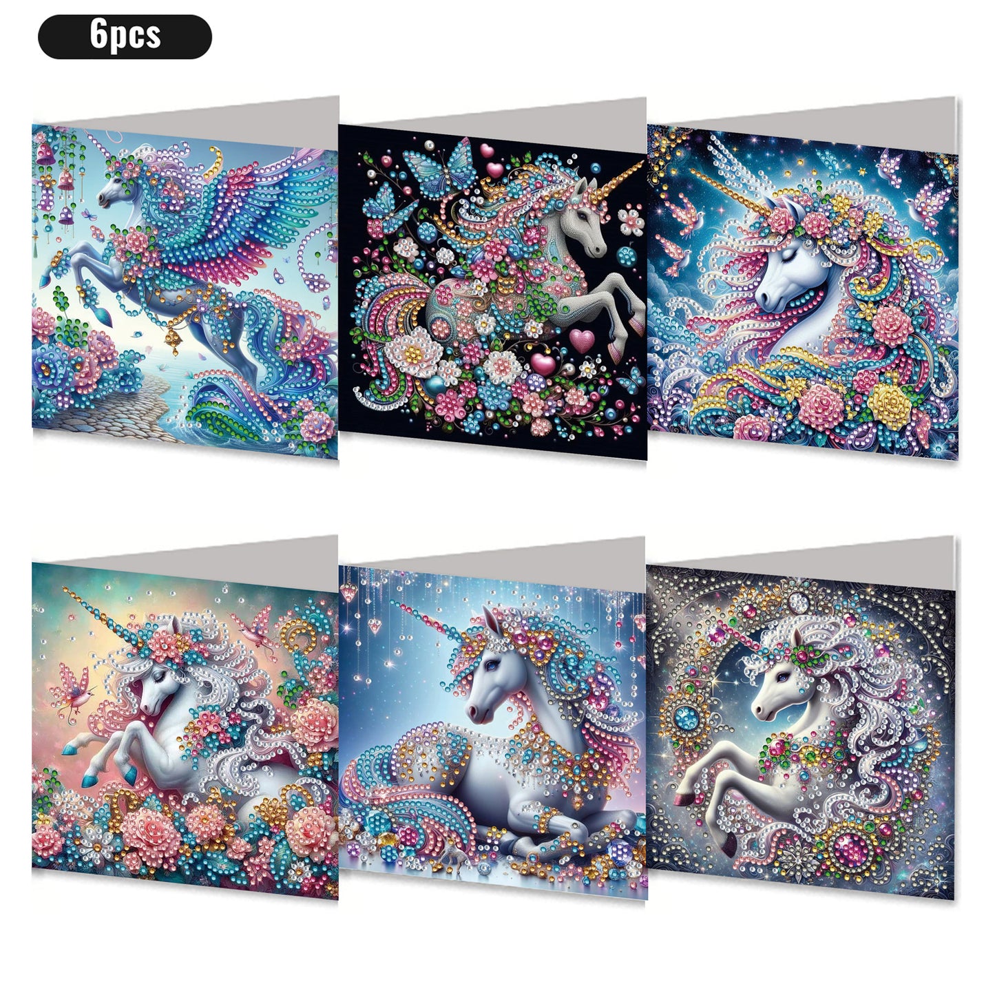 6PCS DIY Rhinestone Diamond Art Mosaic Postcards for Festivals and Celebrations