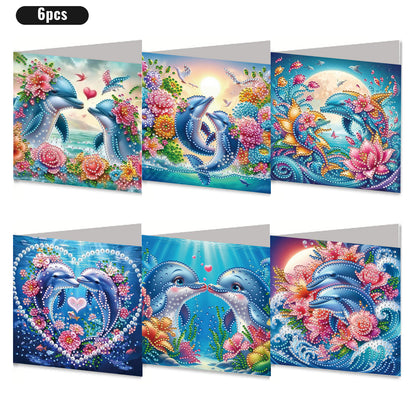 6PCS DIY Rhinestone Diamond Art Mosaic Postcards for Festivals and Celebrations