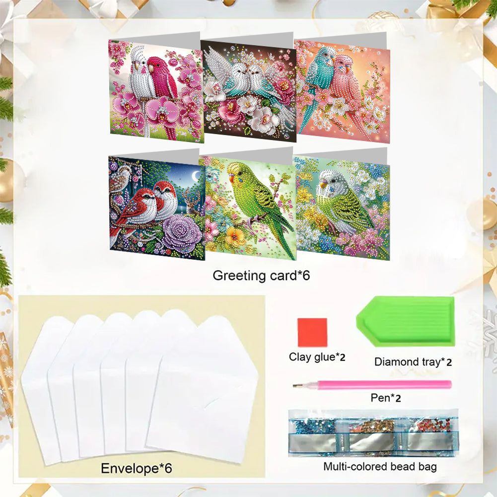 6PCS DIY Rhinestone Diamond Art Mosaic Postcards for Festivals and Celebrations