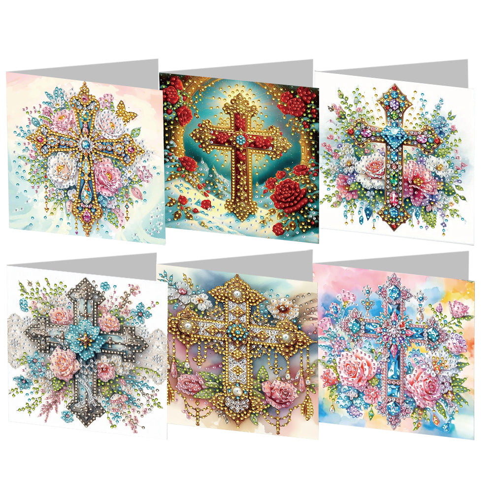 6PCS DIY Rhinestone Diamond Art Mosaic Postcards for Festivals and Celebrations