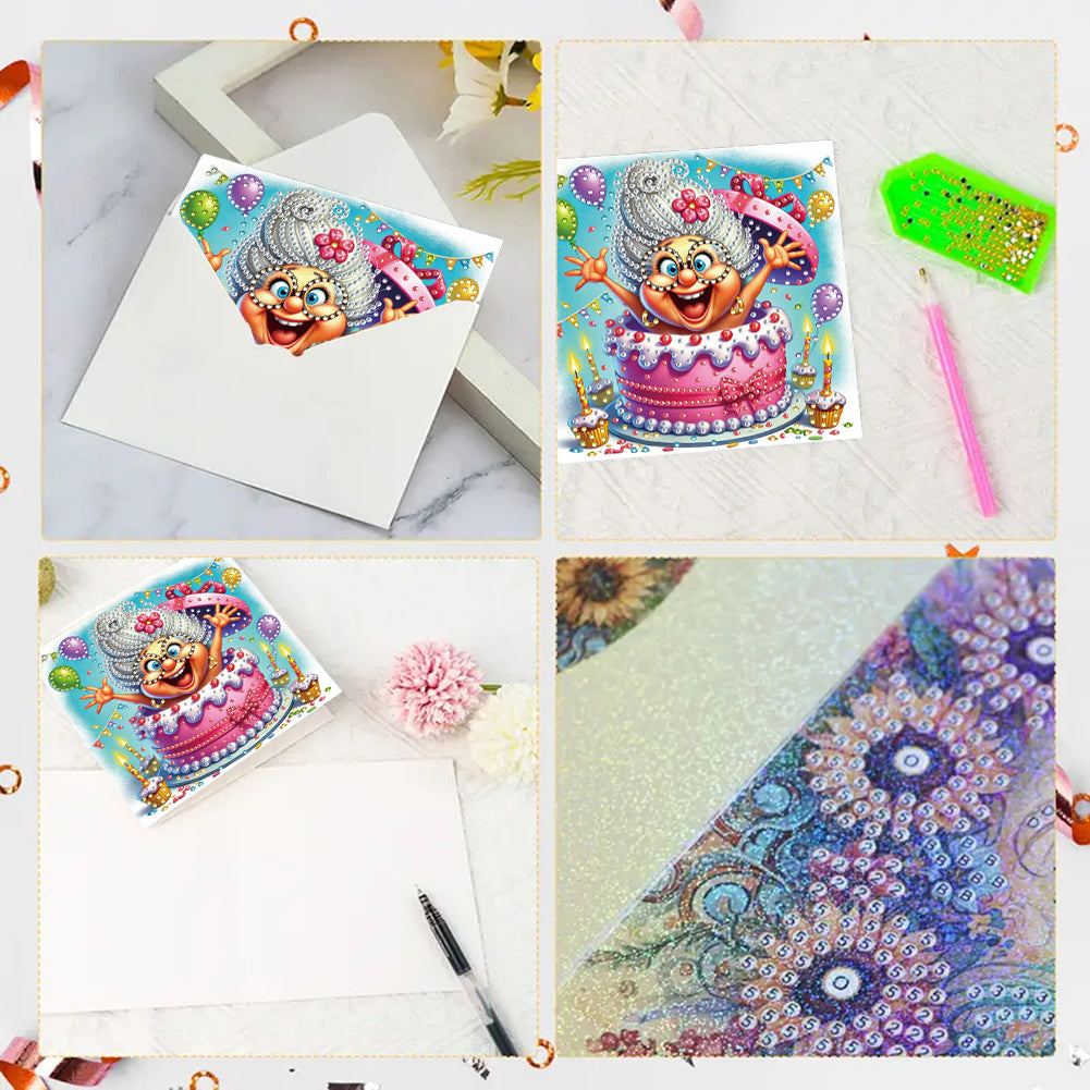 6PCS DIY Rhinestone Diamond Art Mosaic Postcards for Festivals and Celebrations