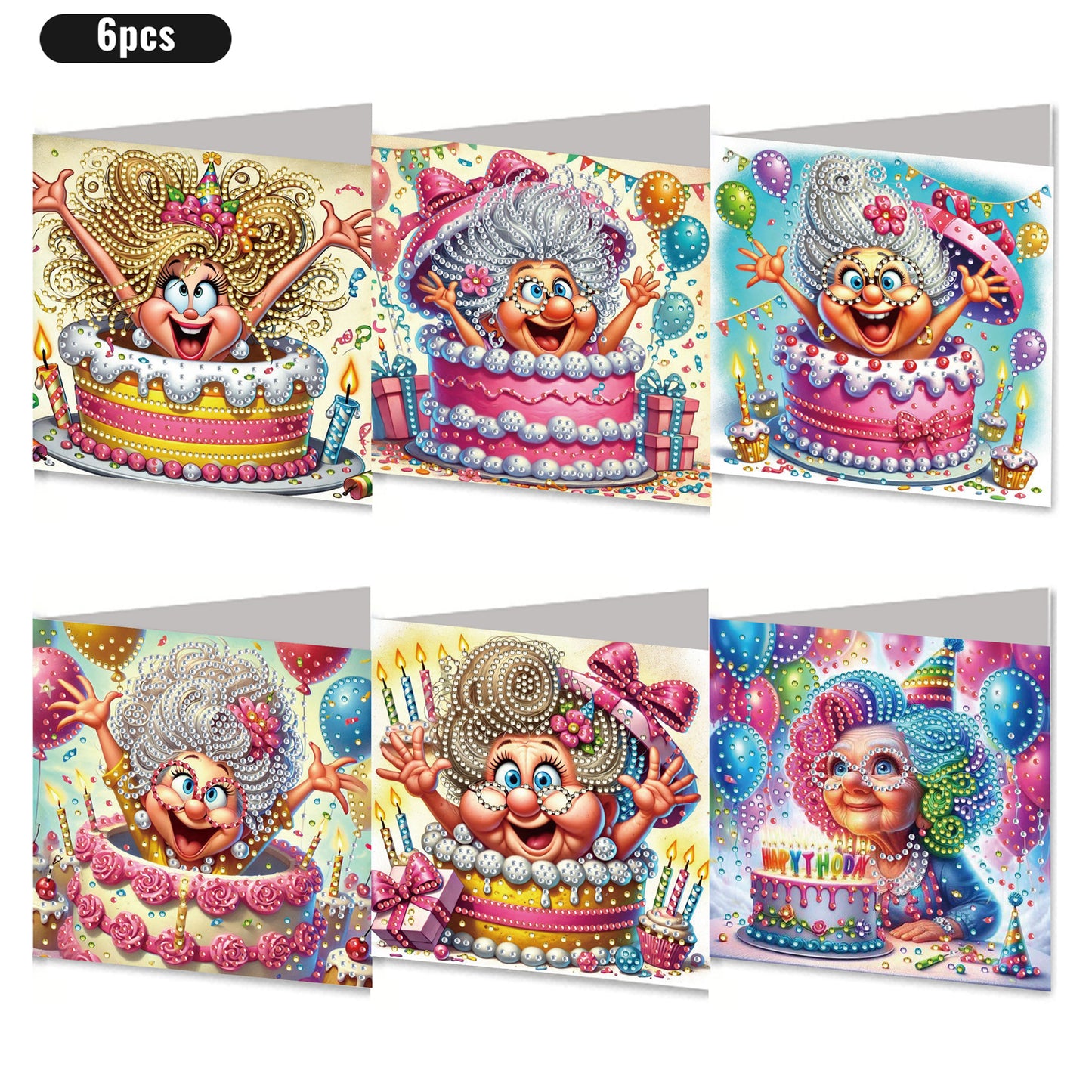 6PCS DIY Rhinestone Diamond Art Mosaic Postcards for Festivals and Celebrations