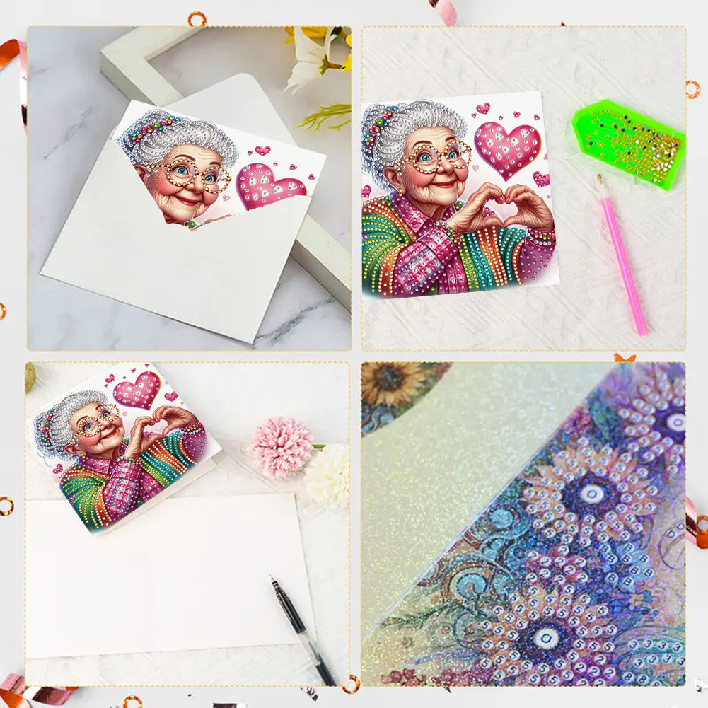 6PCS DIY Rhinestone Diamond Art Mosaic Postcards for Festivals and Celebrations