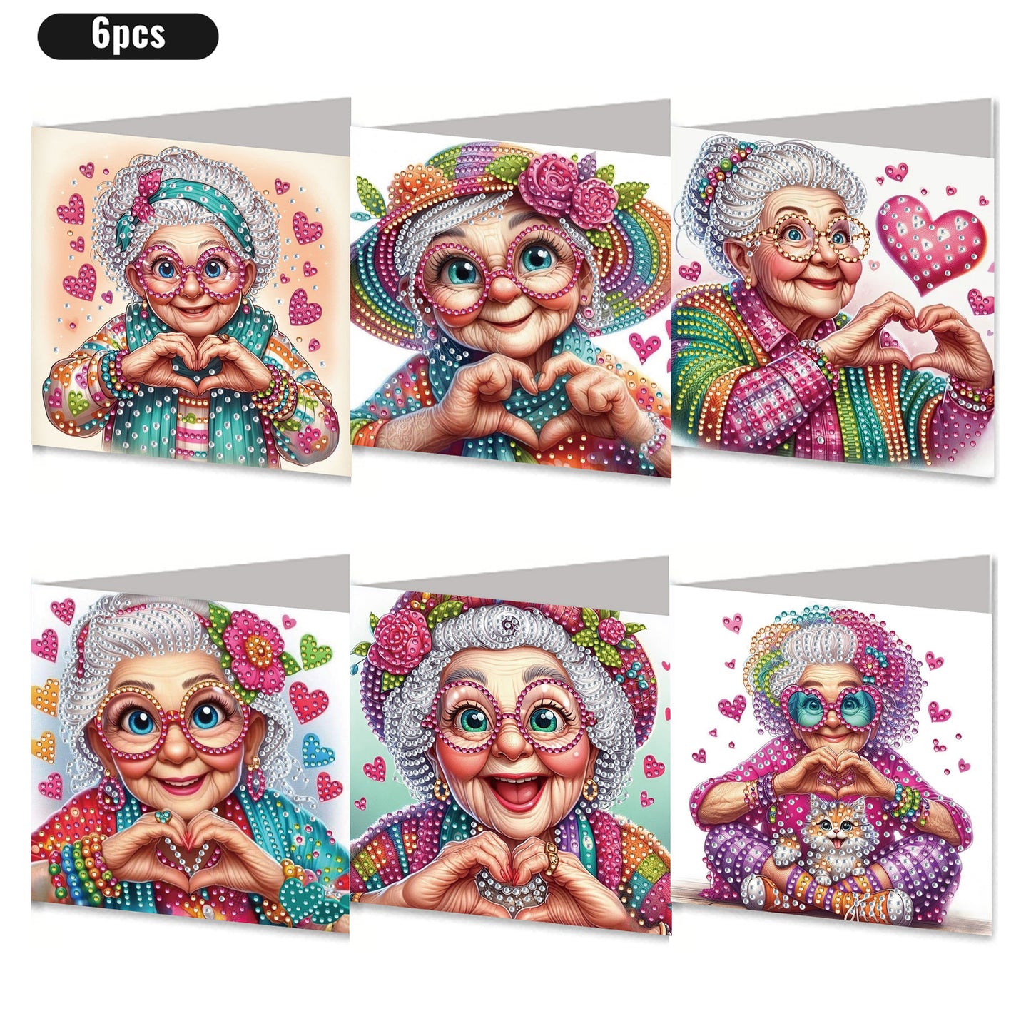 6PCS DIY Rhinestone Diamond Art Mosaic Postcards for Festivals and Celebrations
