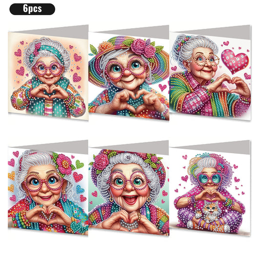 6PCS DIY Rhinestone Diamond Art Mosaic Postcards for Festivals and Celebrations