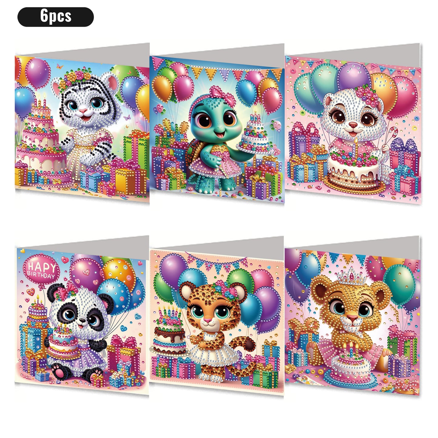 6PCS DIY Rhinestone Diamond Art Mosaic Postcards for Festivals and Celebrations