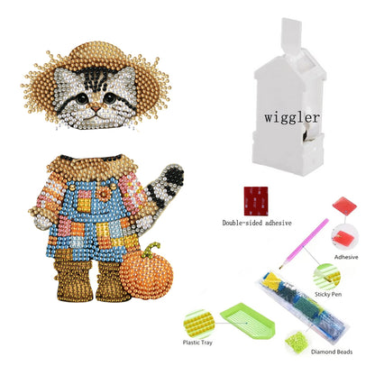 2D Flat Print Cat DIY Shaking Head Desktop Diamond Art Kits for Adults Beginner