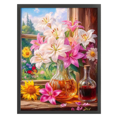 Window Sill Lily - 9CT Stamped Cross Stitch 60*80CM(Mona Lisa Brand)