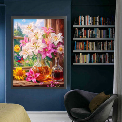 Window Sill Lily - 9CT Stamped Cross Stitch 60*80CM(Mona Lisa Brand)