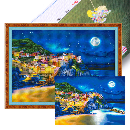 Cinque Terre Under The Moon - 11CT Stamped Cross Stitch 85*65CM