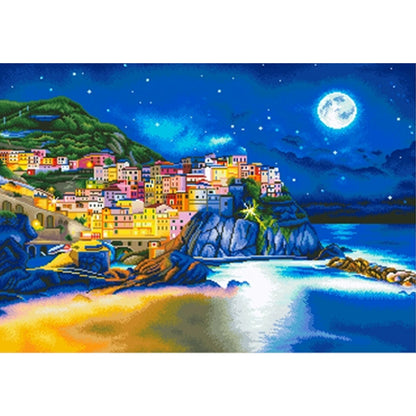 Cinque Terre Under The Moon - 11CT Stamped Cross Stitch 85*65CM