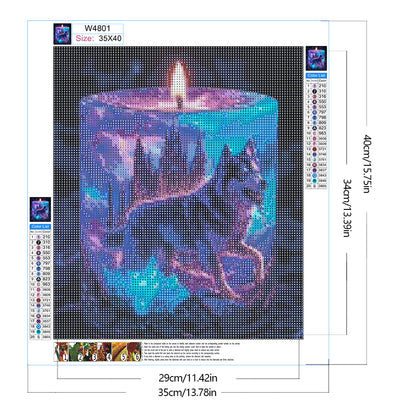 Purple Light Candle Wolf - Full Round Drill Diamond Painting 35*40CM