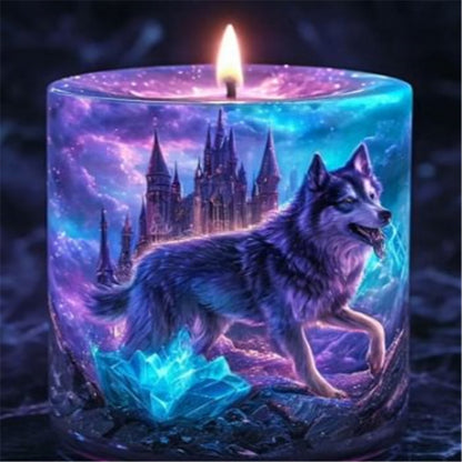 Purple Light Candle Wolf - Full Round Drill Diamond Painting 35*40CM