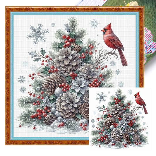 Christmas Tree Red Bird - 11CT Stamped Cross Stitch 40*40CM