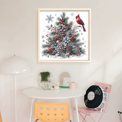 Christmas Tree Red Bird - 11CT Stamped Cross Stitch 40*40CM