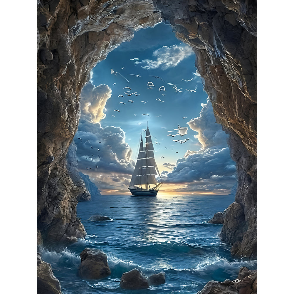 Sailboat On The Sea - Full Round Drill Diamond Painting 30*40CM
