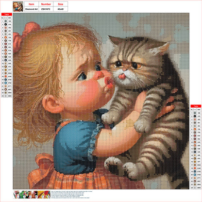 Little Girl And Kitten - Full Round Drill Diamond Painting 40*40CM