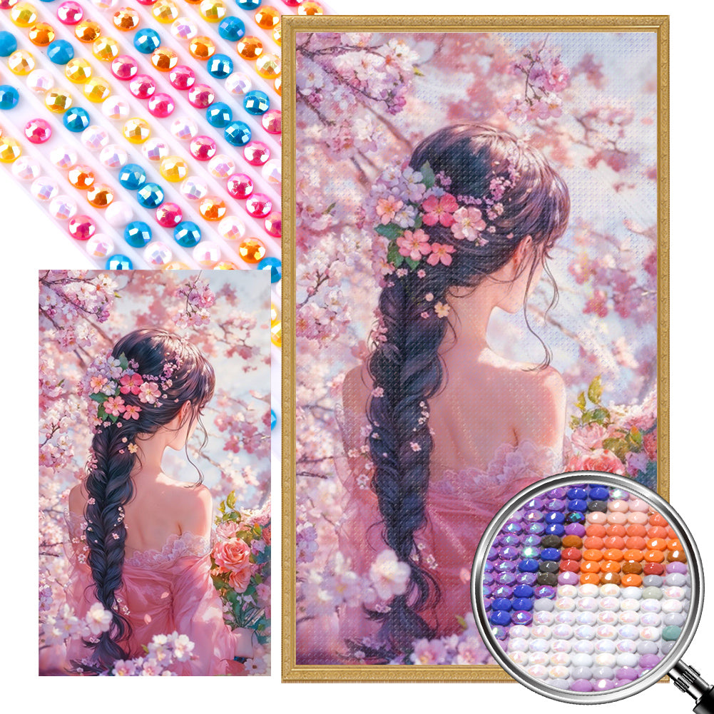 Back View Of Cherry Blossom Girl - Full AB Round Drill Diamond Painting 40*70CM