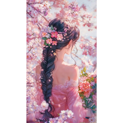 Back View Of Cherry Blossom Girl - Full AB Round Drill Diamond Painting 40*70CM