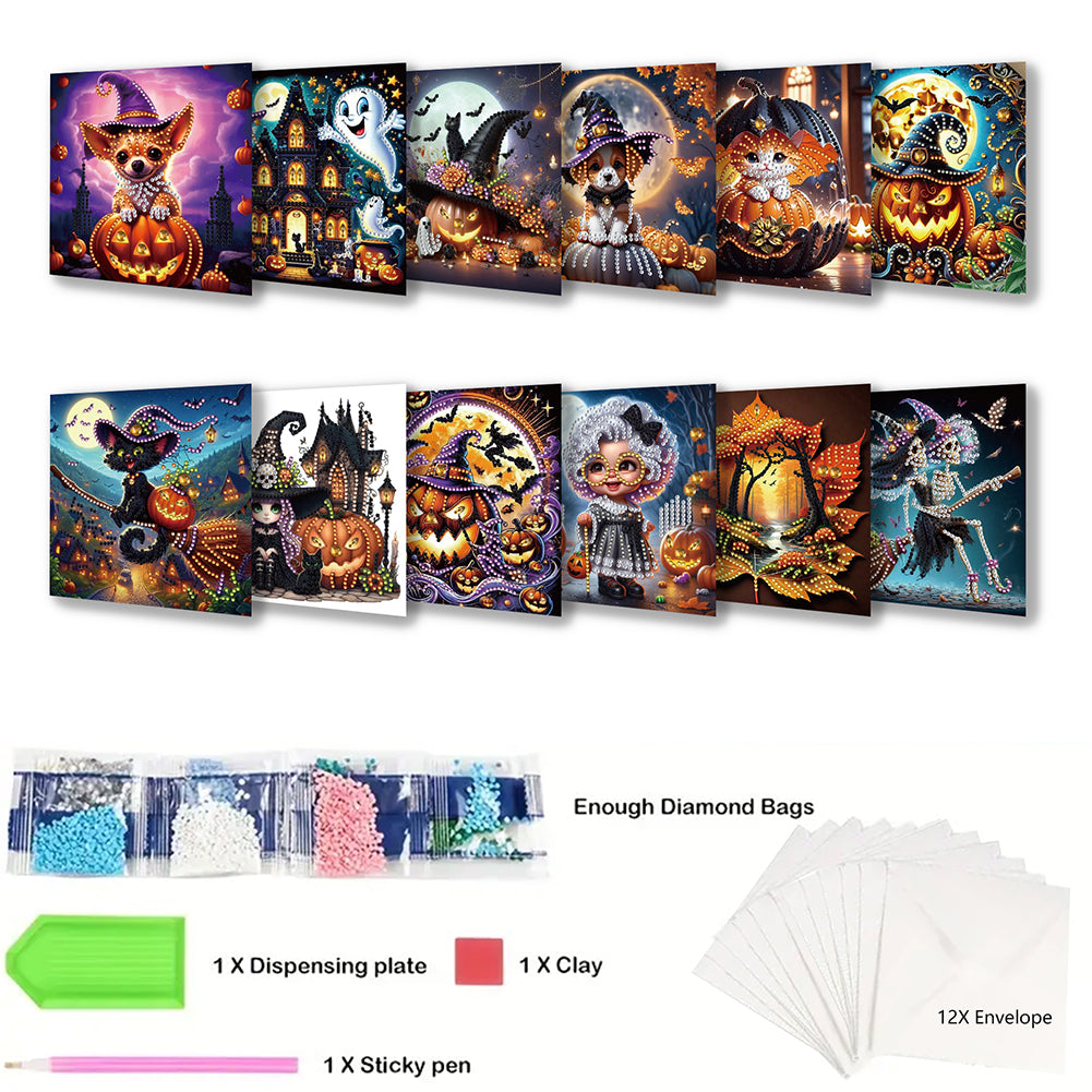 12PCS DIY Diamond Art Greeting Cards Xmas Designs for Festivals and Celebrations