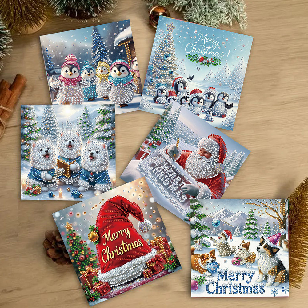 12PCS DIY Diamond Art Greeting Cards Xmas Designs for Festivals and Celebrations