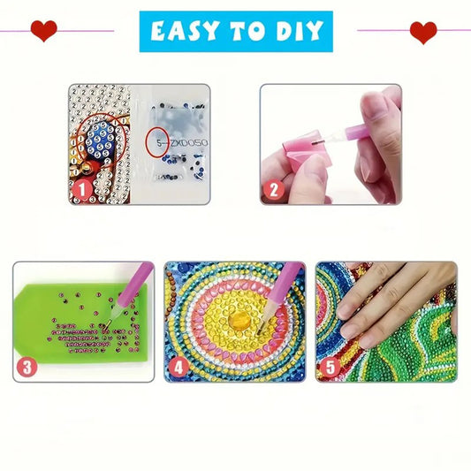 Diamond Crafts Projects Flowers Round Diamond Painting Table Mats for Home Decor