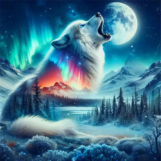Aurora Wolf - 11CT Stamped Cross Stitch 40X40CM