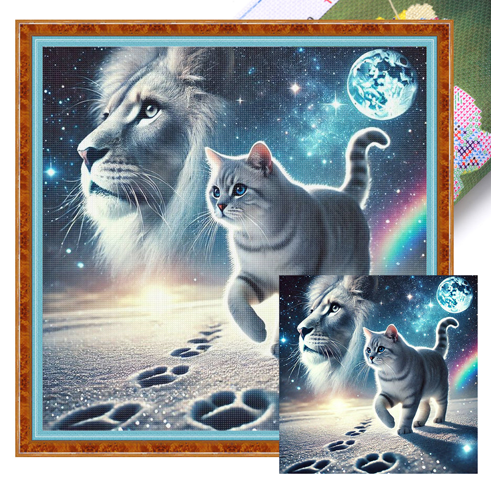 Cat And Lion - 11CT Stamped Cross Stitch 40X40CM